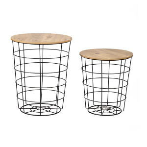 2 Li Yuvarlak Sepet Sehpa - Mdf - TepeHome