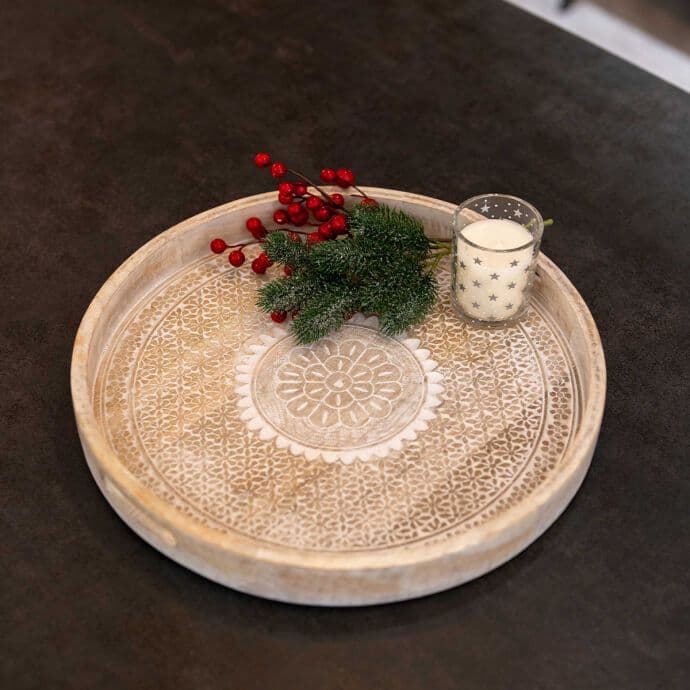 TH Baskılı Natural Yuvarlak Tepsi Küçük 6