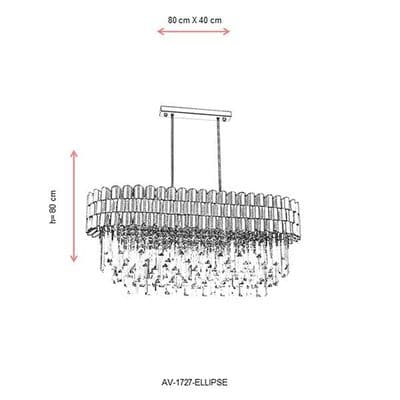 Oval Kristal Taşlı Sarkıt Avize 2