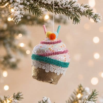 Cupcake Figürü Gold Yılbaşı Süsü 11 Cm