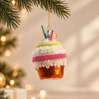 Cupcake Figür Turuncu Yılbaşı Süsü 11 Cm