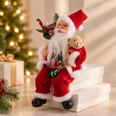 TH Noel Baba Oturan Hediye Çantalı 30Cm