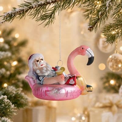 TH Noel Baba Flamingo Pembe Figür Ağaç Süsü
