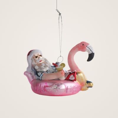 TH Noel Baba Flamingo Pembe Figür Ağaç Süsü 2