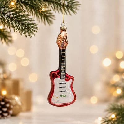 TH Kırmızı Gitar Figürü Ağaç Süsü