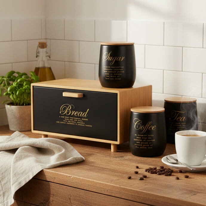 TH Galvaniz Bambu Kapak Coffee Saklama Kutu 5