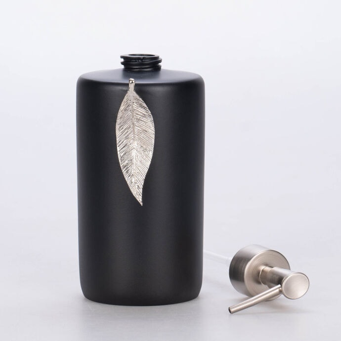 Leaf Sıvı Sabunluk Siyah Gümüş 3