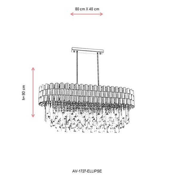 Oval Kristal Taşlı Sarkıt Avize 2