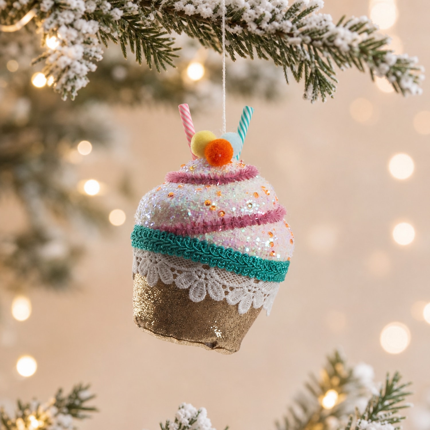 Cupcake Figürü Gold Yılbaşı Süsü 11 Cm 1