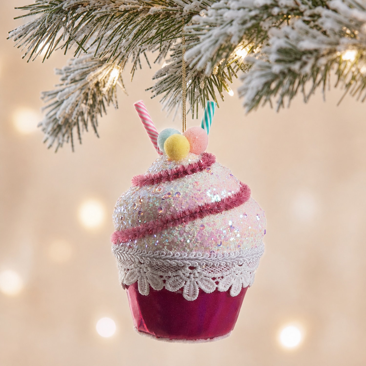 Cupcake Figürü Mor Yılbaşı Süsü 11 Cm 1