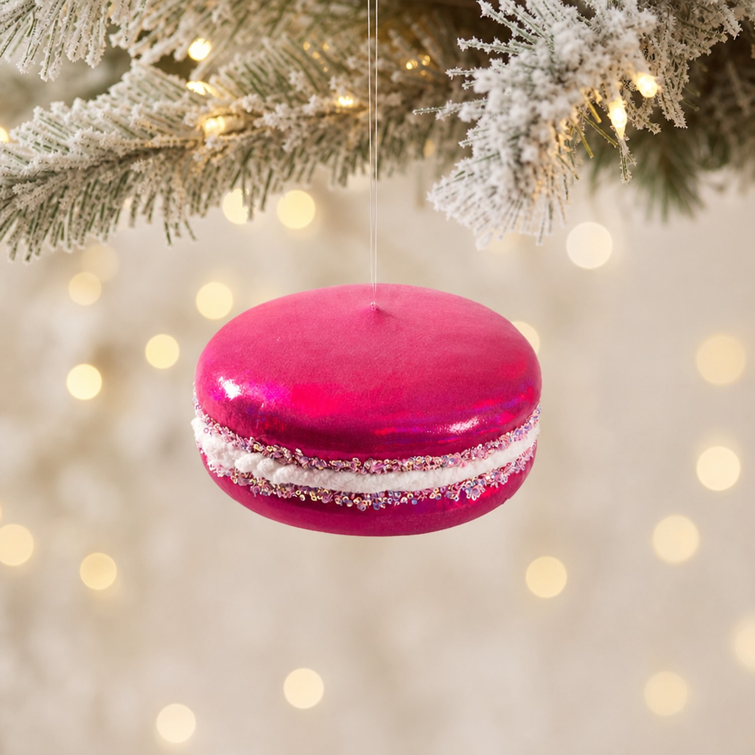 Makaron Figürü Pembe Yılbaşı Süsü 9 Cm 1