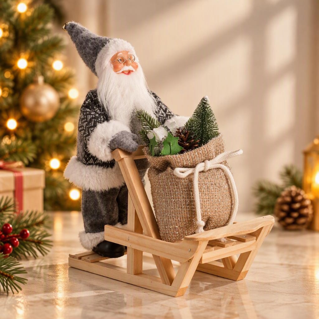 TH Noel Baba İtme Kızağı Çantalı Gri 32Cm 1