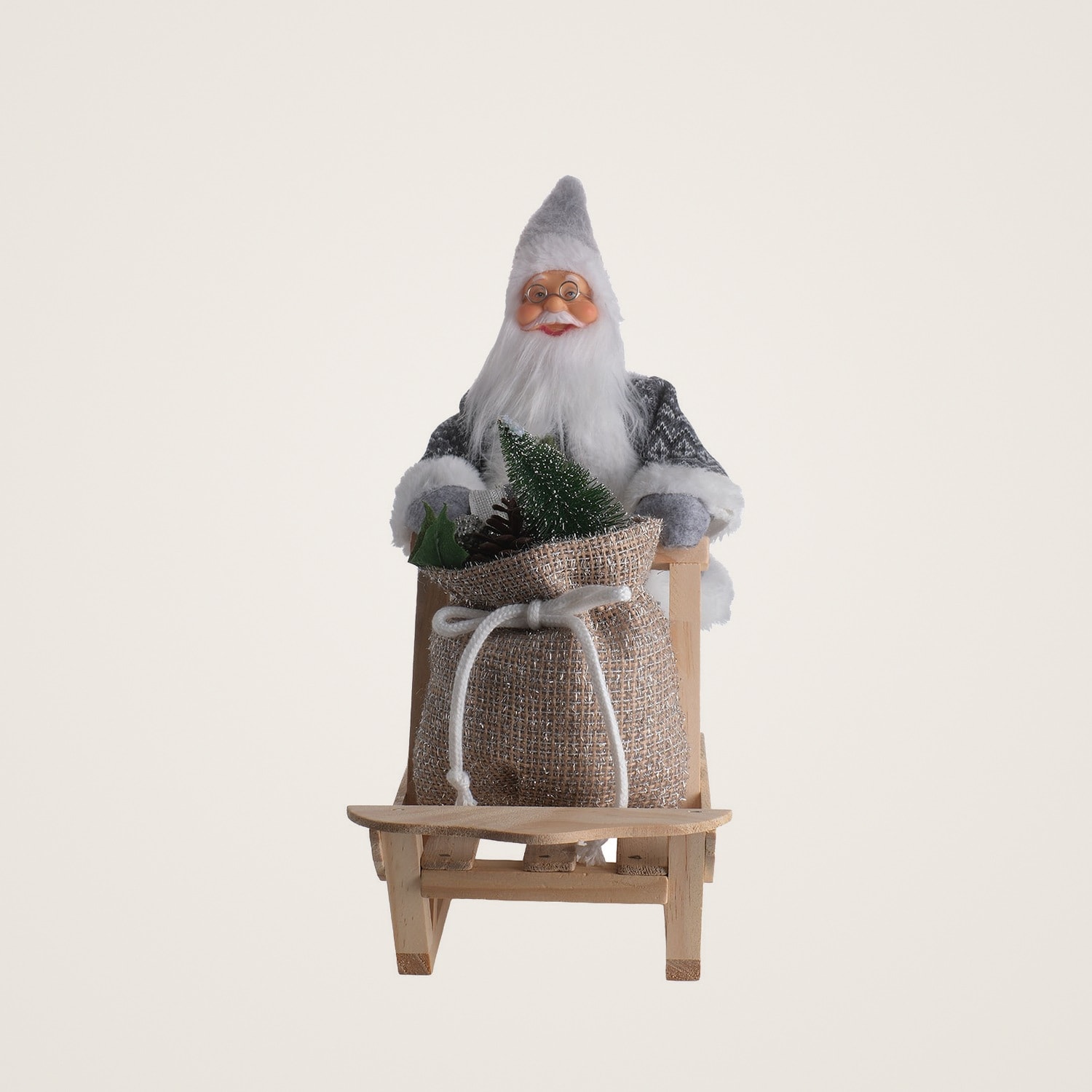 TH Noel Baba İtme Kızağı Çantalı Gri 32Cm 3