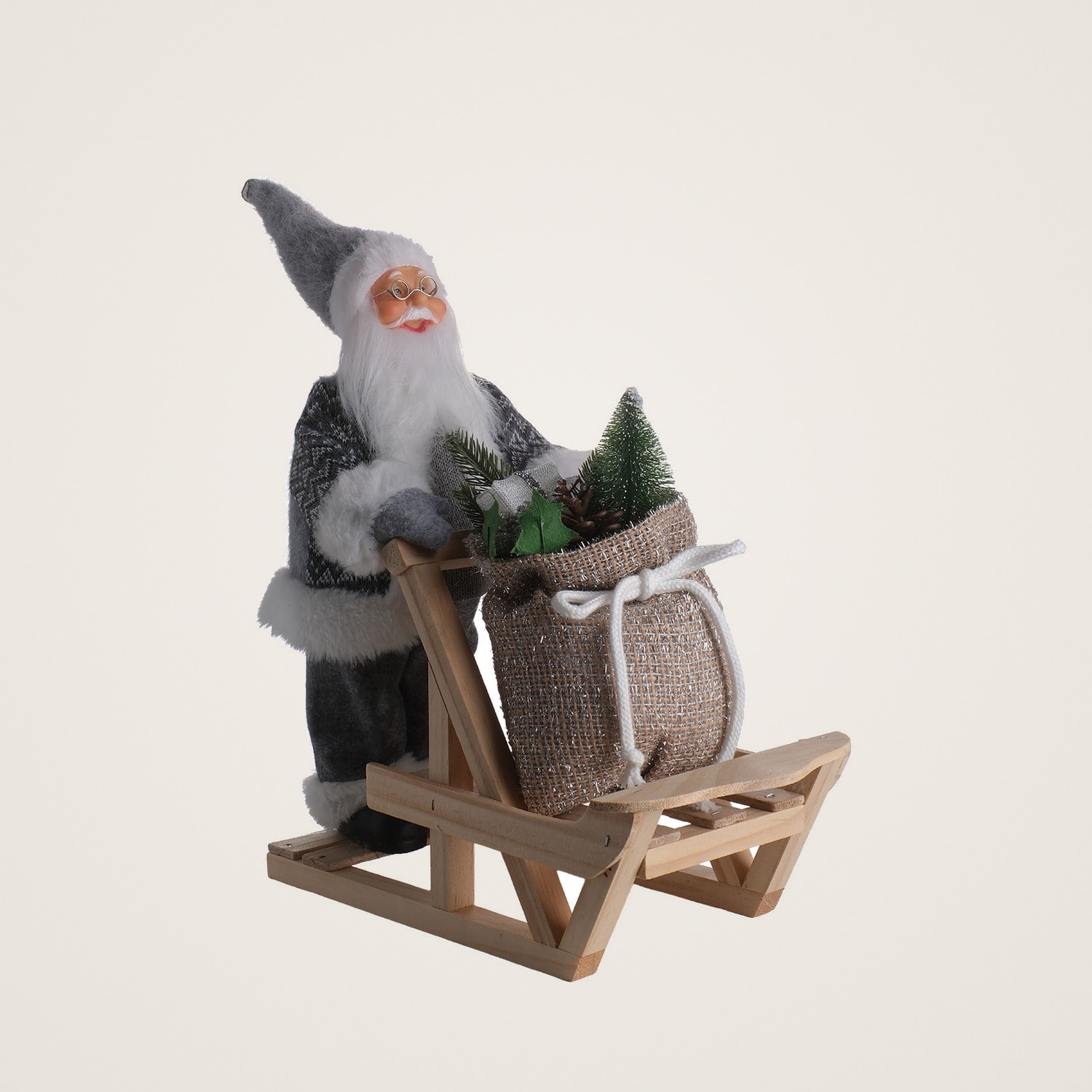 TH Noel Baba İtme Kızağı Çantalı Gri 32Cm 4