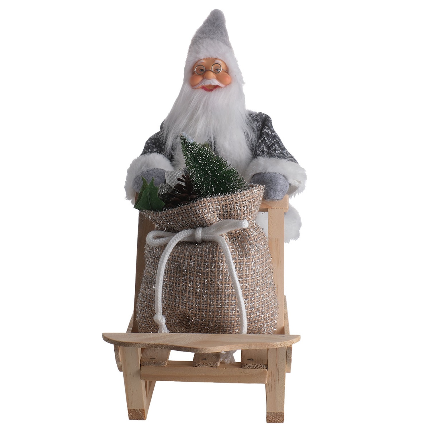 TH Noel Baba İtme Kızağı Çantalı Gri 32Cm 6
