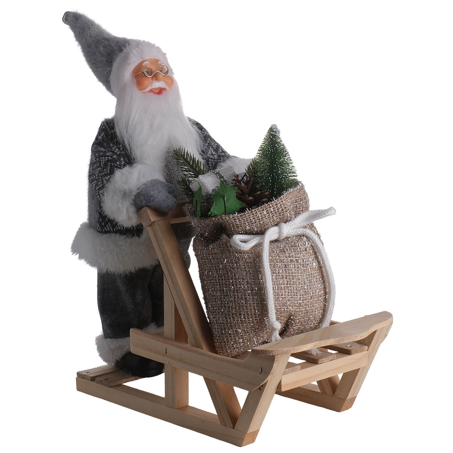 TH Noel Baba İtme Kızağı Çantalı Gri 32Cm 7