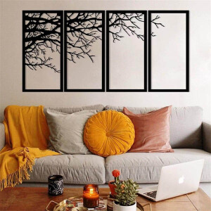 Ağaç Dalı Metal Duvar Dekoru 4 Lü Set 24 - TepeHome