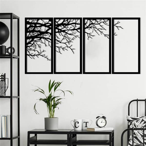 Ağaç Dalı Metal Duvar Dekoru 4 Lü Set 24 - 3