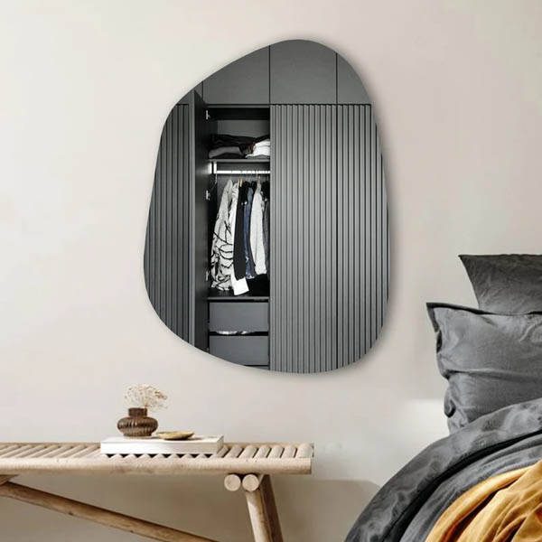 Asimetrik Açılı Ahşap Duvar Aynası 85x55 - 3