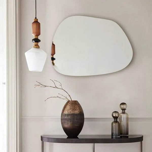 Asimetrik Açılı Ahşap Duvar Aynası 85x55 - 1