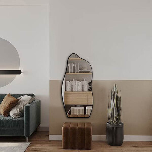 Asimetrik Siyah Ahşap Duvar Aynası 90x45 - TepeHome