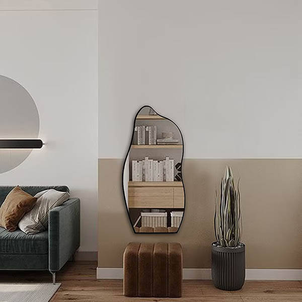 Asimetrik Siyah Ahşap Duvar Aynası 90x45 - 1
