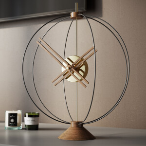 Atom50 Gold Ceviz Dekoratif Masa Saati - TepeHome