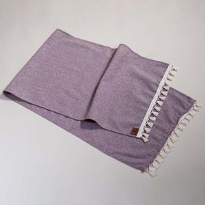Bordo Püsküllü Pamuk 45X150 Cm Runner - TepeHome