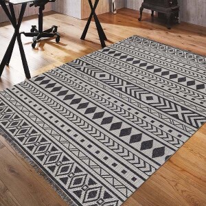 Casa Cotton Gri Siyah Halı 21648A - TepeHome (1)