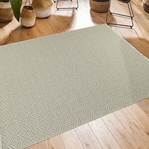 Casa Cotton Yeşil Krem Halı 21403A - TepeHome (1)