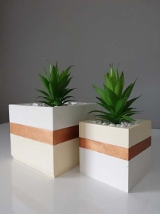 Cubic İkili Çiçekli Beton Saksı Seti - TepeHome
