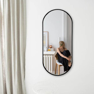 Dikey Oval Ahşap Duvar Aynası 91x40 - TepeHome