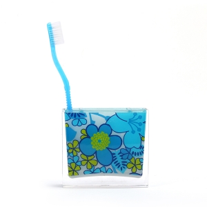 Diş Fırçalık Mavi Çiçekli 10X10X3Cm - TepeHome (1)
