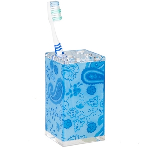 Diş Fırçalık Mavi Çiçekli 6X6X12Cm - TepeHome
