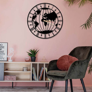 Dünya Metal Duvar Saati 60x60 - TepeHome