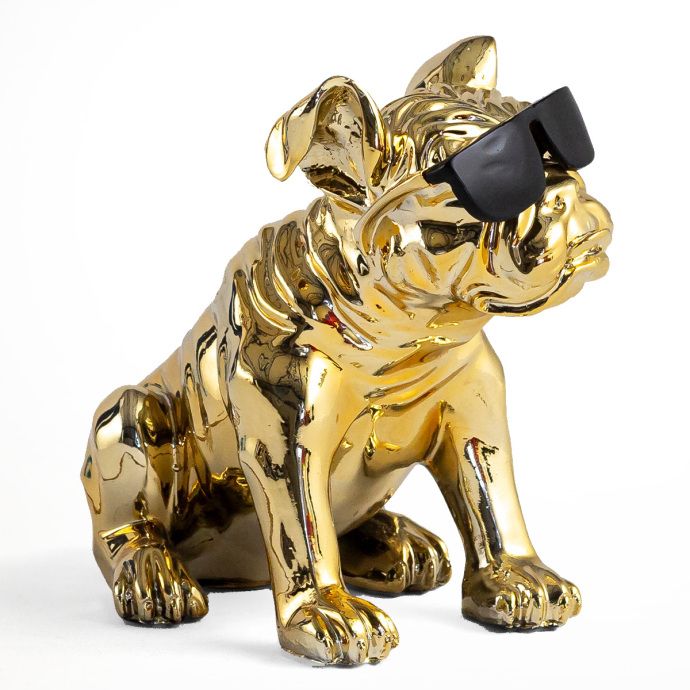 Gözlüklü Buldog Gold Dekoratif Obje - 3