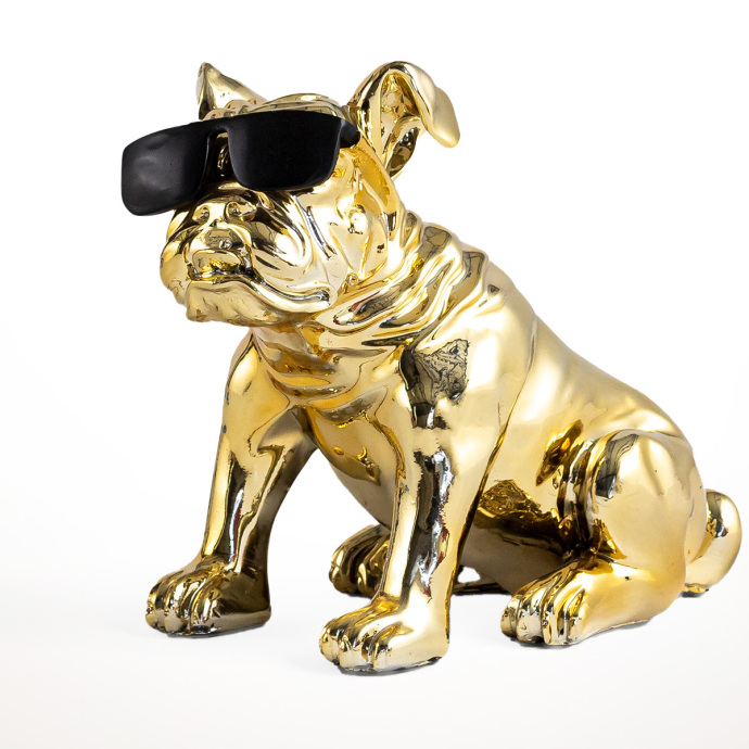 Gözlüklü Buldog Gold Dekoratif Obje - 1