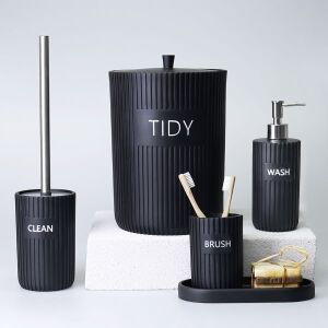 Grooved Banyo Seti Siyah - TepeHome