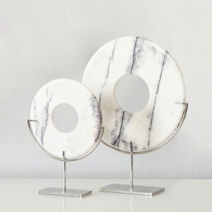 Gümüş Metal Ayaklı Gri Mermer Disk Takım - TepeHome