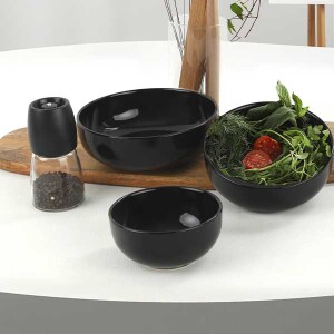 Keramika Ege Siyah Salata Kasesi 3 Adet - TepeHome