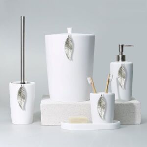 Leaf Banyo Seti Beyaz Gümüş - TepeHome