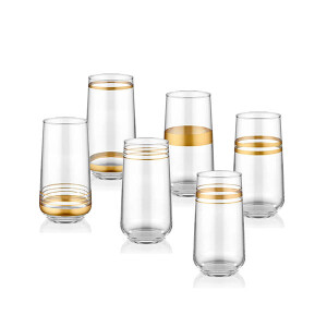 Lınes Su Bardağı Uzun 6 Lı Set -Gold - TepeHome
