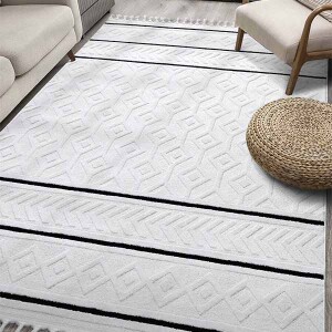 Malta Krem Siyah Halı 33405A - TepeHome (1)