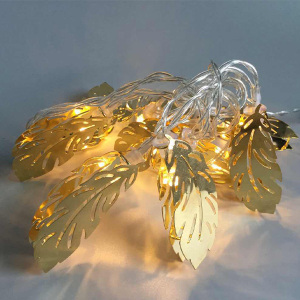 Metal Gold Yaprak Led Işık Zinciri - TepeHome