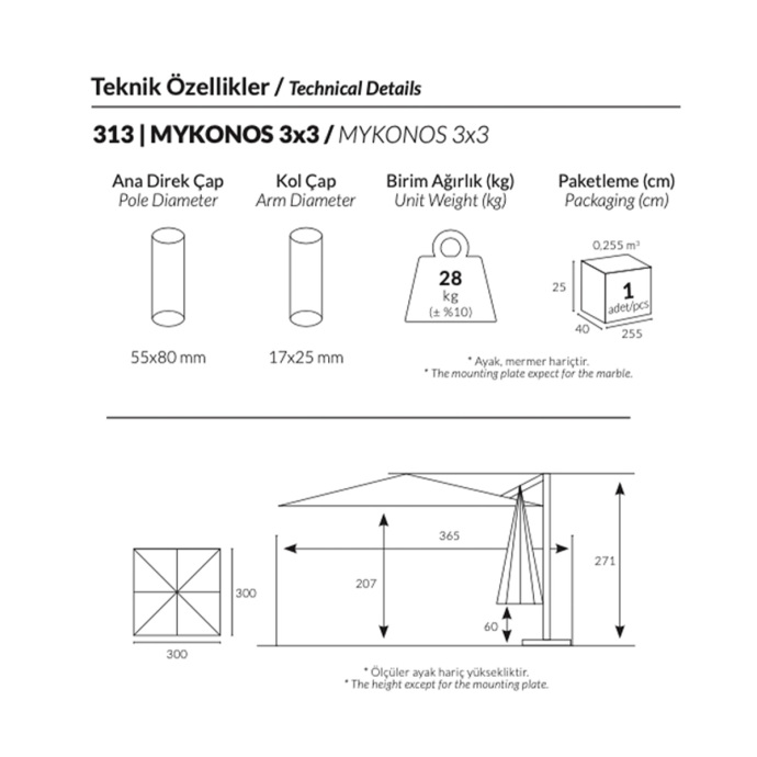 Mykonos Şemsiye Antrasit- Antrasit - 7