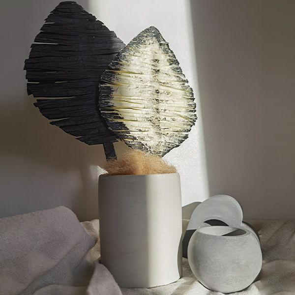 Natural Yapraklı Dekoratif Beton Saksı - 5