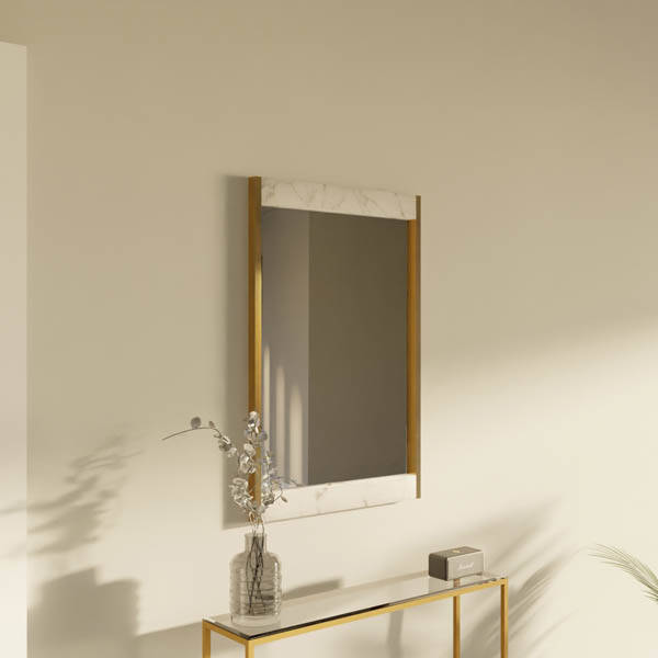 Nebra Beyaz Mermer Dekoratif Ayna - 1