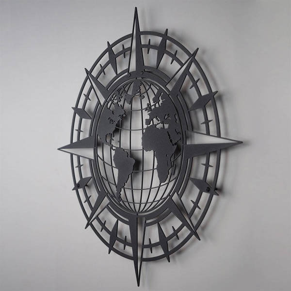 Pusula Dünya Metal Duvar Dekoru - 3