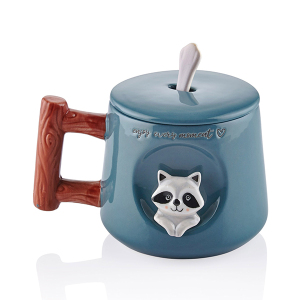 Rakun Kapaklı ve Kaşıklı Kupa 370 ml - TepeHome