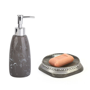 Sabunluk İkili Banyo Seti Taşlı Gümüş - TepeHome